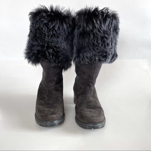 Stuart Weitzman Blizzard Boots Gralon Gray Mink Fur Suede Outdoor Winter Snow 6 - Picture 6 of 14